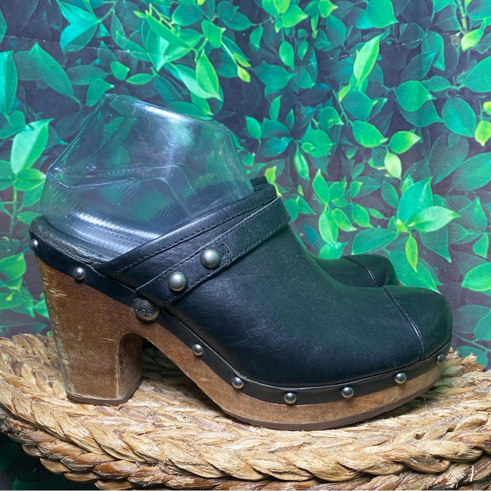 Ugg jolene black leather mule heels